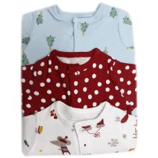 NX604: Baby Christmas 3 pack Cotton Sleepsuits (0-24 Months)